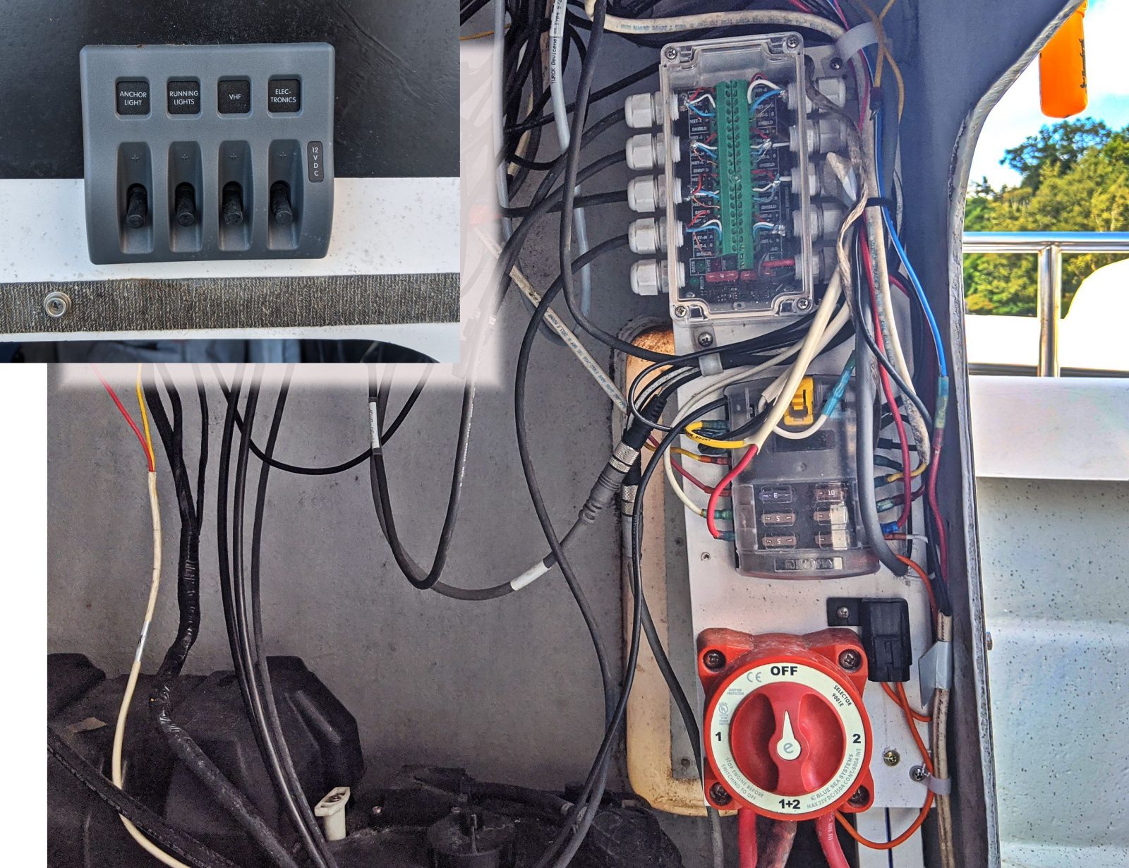 Original battery switch & and fuse box turned 90 degrees, and used more